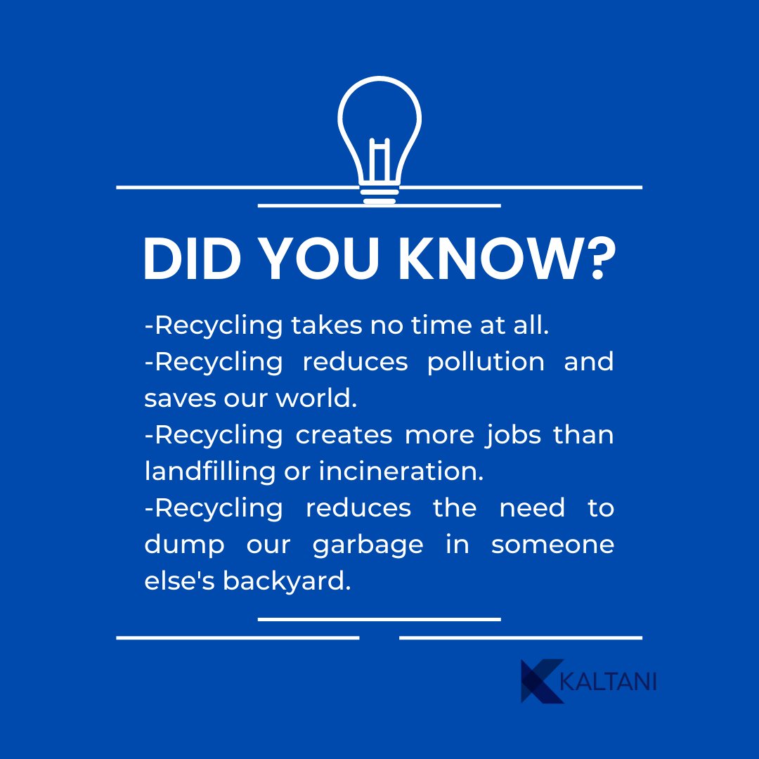 Let’s commit to recycling this week.

 Think Recycling, Think KALTANI.

CONTACT US NOW
sales@kaltani.com
+234 704 109 3833

#kaltani #environmentallyfriendly #environment #recycling #sustainability #growth