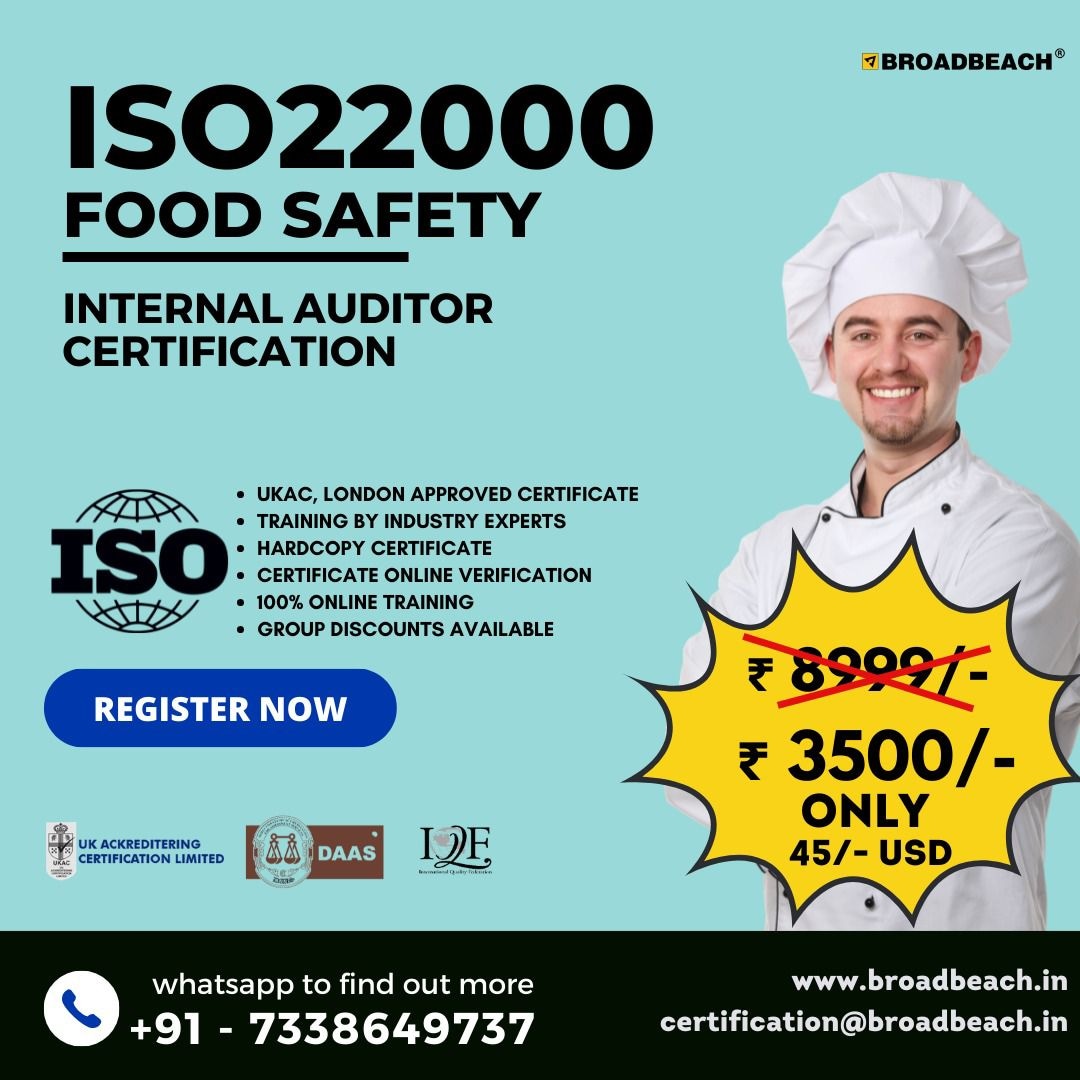 sonali_baddi's tweet photo. ISO 22000:2018 FOOD SAFETY (FSMS)
Internal Auditor Certification

Discount Price : 3500.00 INR/ 45 USD only
Date : 27th November, 2022 
Time : Morning 11 AM to 2 PM (Indian )

Book your seat Now
Whatsapp : https://t.co/zeZoQxwmTP
Contact : (+91) 7338649737 https://t.co/WExlC6heux