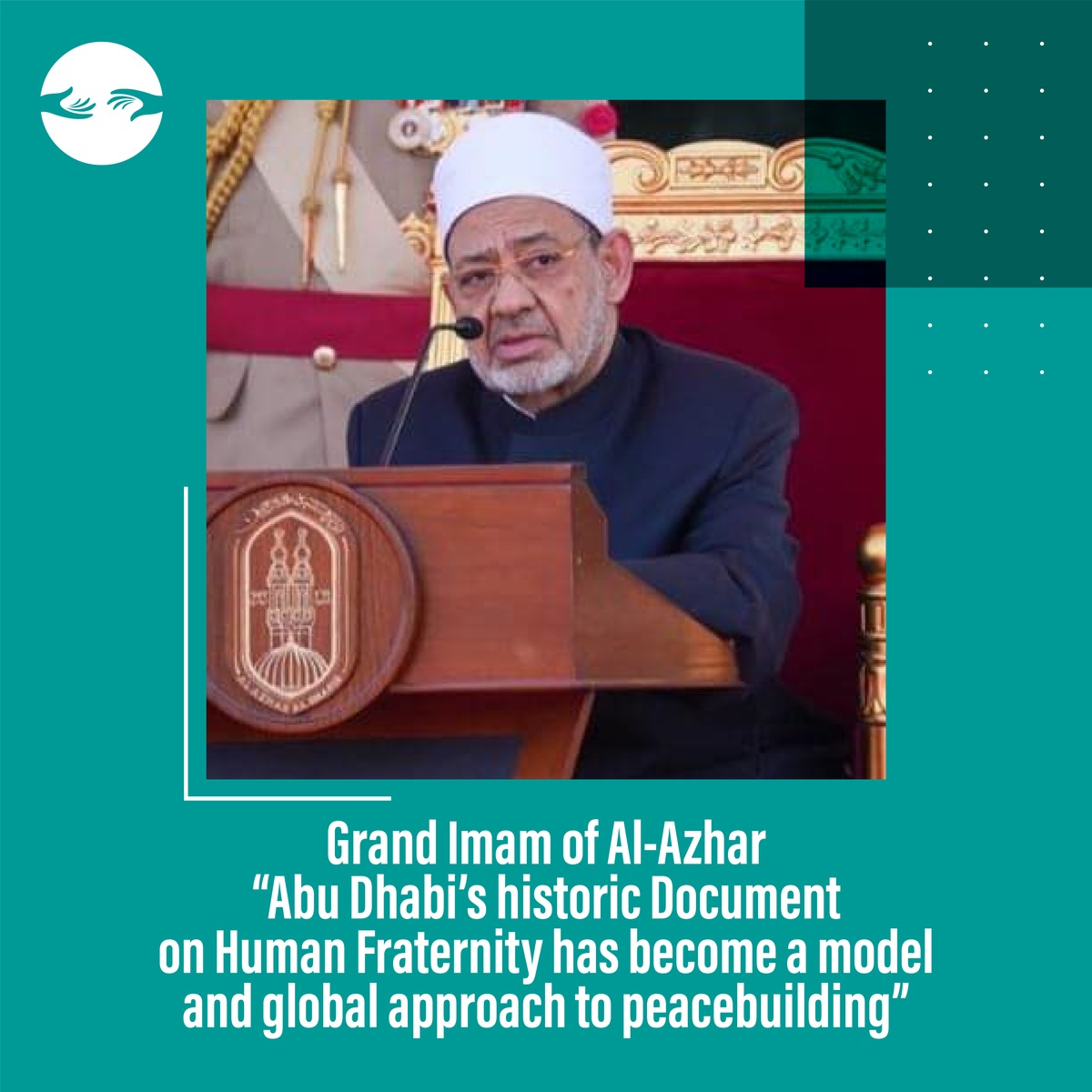 HumanFraternity's tweet photo. Grand Imam of Al-Azhar: “Abu Dhabi’s historic Document on Human Fraternity has become a model and global approach to peacebuilding”
#HumanFraternity #DocumentonHumanFraternity #religions #bahraindialogueforum https://t.co/NF8Ra9Yf3H