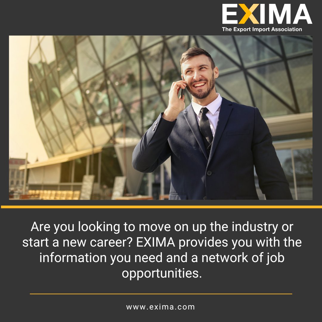 EXIMA_intl's tweet photo. Are you looking to move on up the industry or start a new career? EXIMA provides you with the information you need and a network of job opportunities.
.
.
#EXIMA #internationaltrade https://t.co/XB5YI6XPod