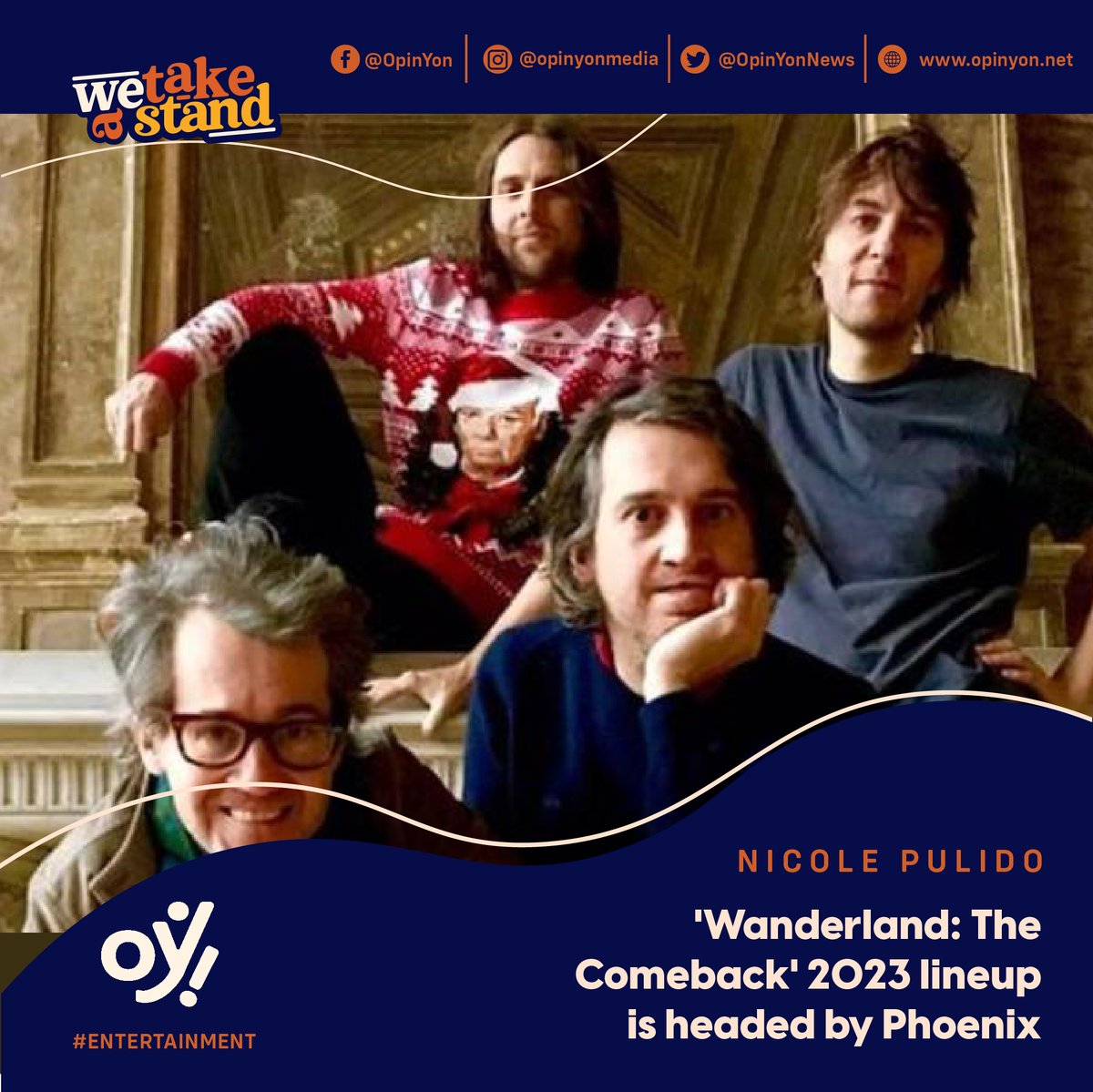 OpinYonNews's tweet photo. Phoenix, no rome, and Men I Trust will be bannering Wanderland 2023 on March together with eight more performers
Read more
https://t.co/gBFr4fu6lA
#musicfestival, #concert, #music, #Wanderland, #TheComback, #Phoenix https://t.co/iT0shZMtGI
