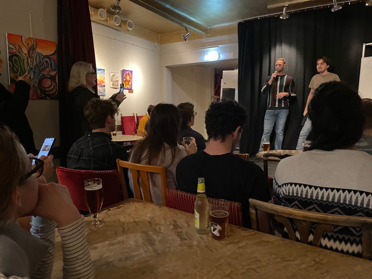 ervin_ascic's tweet photo. Incredibly proud to bring science closer to society with my fellow PhD colleague and friend @nejc_arh
Thanks also to Café Ariman for supporting us to organise popular science talks in such a renowned venue! #WCMMScienceBrew https://t.co/SE0BZAJfSY
