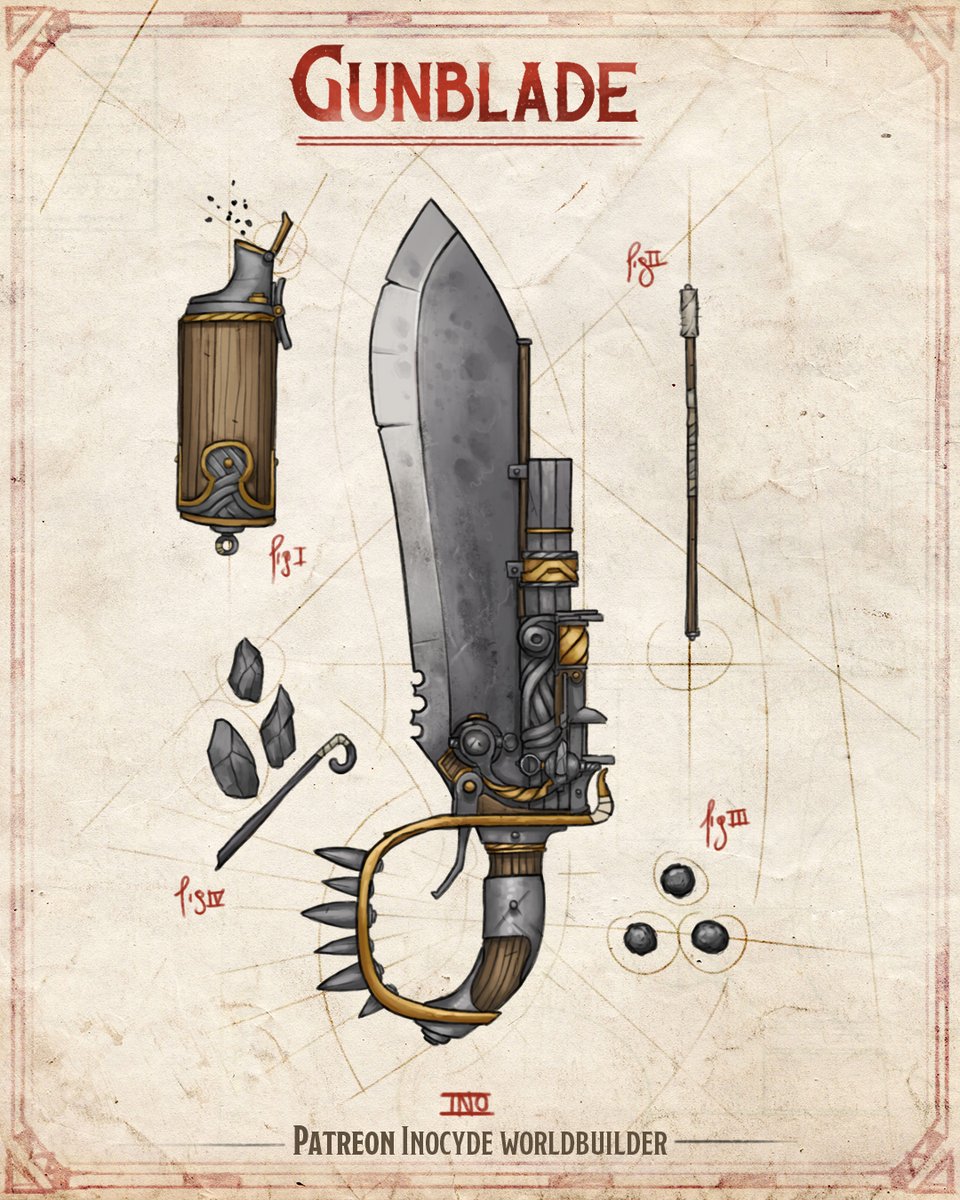 Inocyde's tweet photo. my last work for some spiky boom boom #gunblade.
.
https://t.co/B4m4GBqCVI.
#dnd #fantasy #dnd5e # https://t.co/cPinJwVRUl