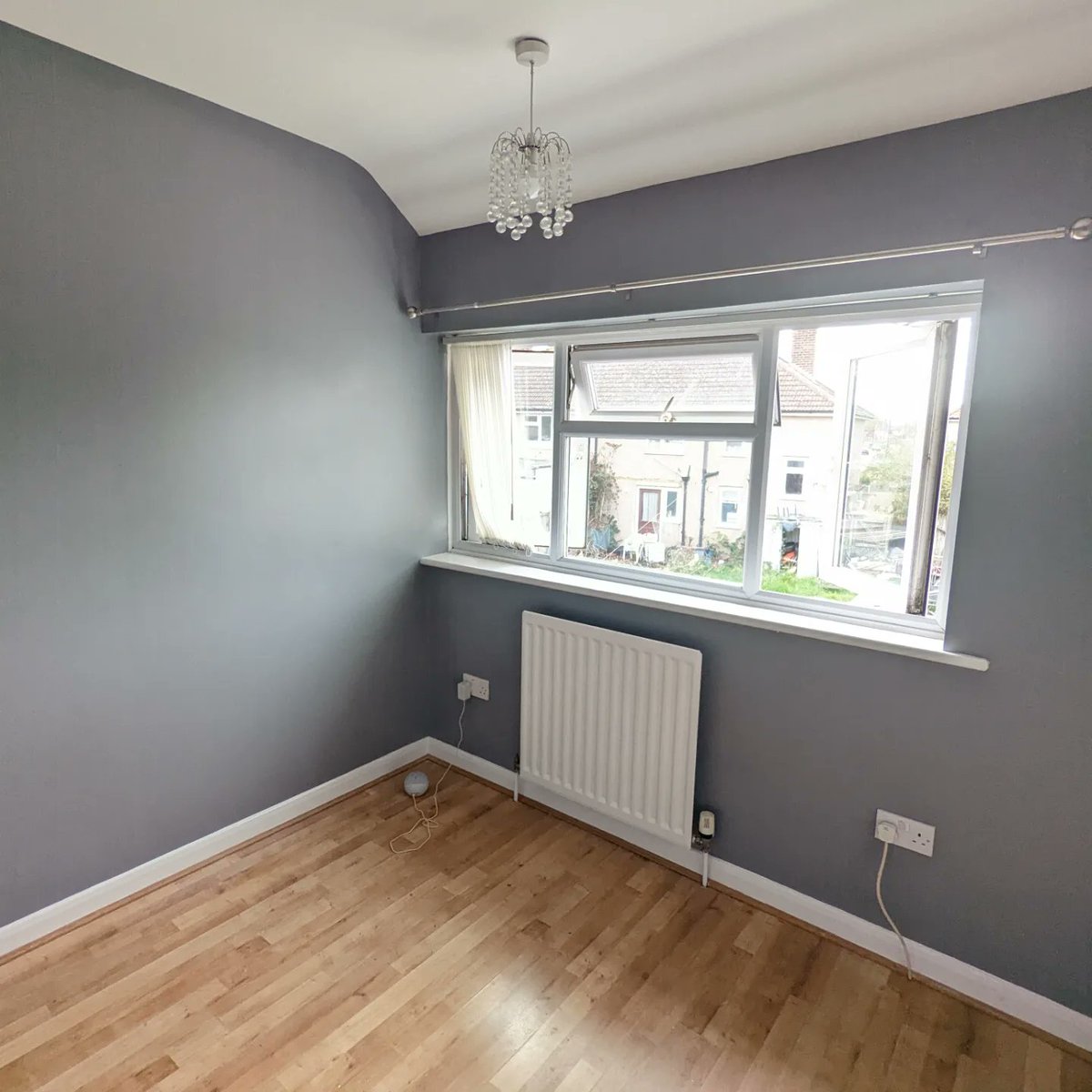 Bedroom in Dagenham in slate with feature wallpaper #decor #decorator #home #interiors #bedroom #painter #London #essex