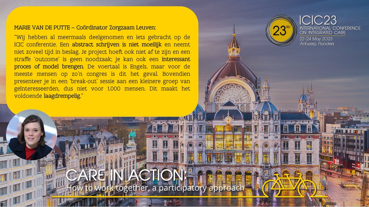 Je wil graag iets brengen op #ICIC23?

Een voorstel indienen en presenteren is laagdrempeliger dan je denkt. Marie Van de Putte van Zorgzaam Leuven licht dit toe vanuit haar eerdere ervaringen met ICIC.

Je abstract indienen kan nog tot 30 november!
👉tinyurl.com/2fswc6vc