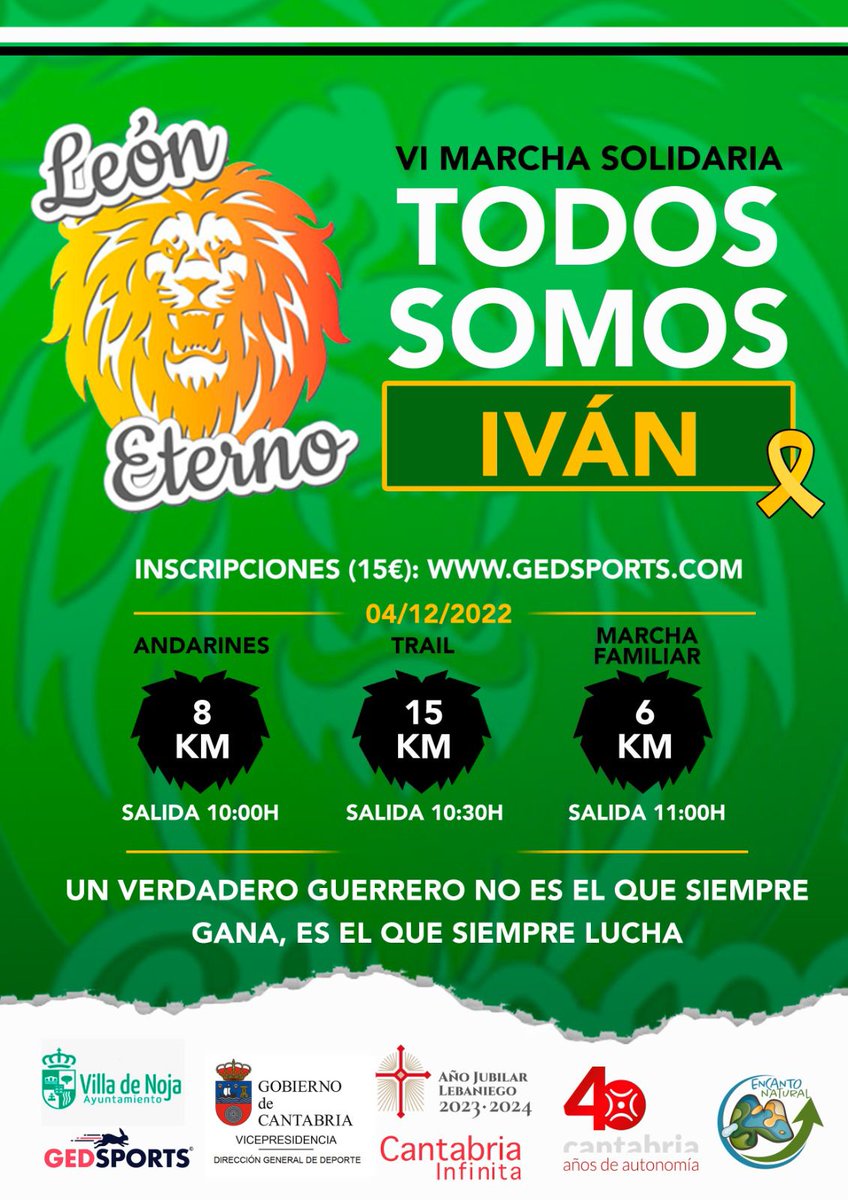 jucil_cantabria's tweet photo. Abierta la inscripción VI Trail TODOS SOMOS IVAN Un buen motivo para levantar el culo del sofá x los que siempre luchan🦁 #kOCANCER #asociaciontodossomosivan
#leoneterno
#JucilSuma
Toda la info en https://t.co/aUToJJLG1u https://t.co/GnlehLA0Zj
