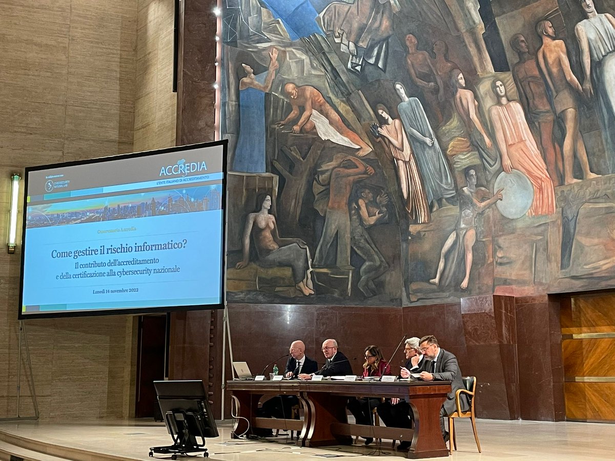 CinqueGiova's tweet photo. Oggi presso @SapienzaRoma:
Come gestire il rischio informatico? #cybersecurity tra #accreditamento e #certificazione.
📣
#Polimeni Rettrice #LaSapienza, #DeFelice @ACCREDIA, #Prinetto e #Armando @CyberSecNatLab, @robertobaldoni DG @csirt_it. https://t.co/x9gASjnQtl