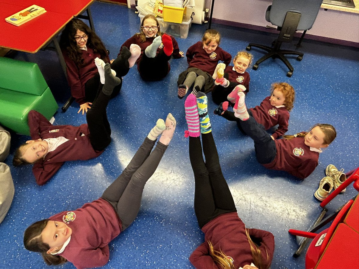 SaintPrimary's tweet photo. Odd socks day fun in St Joseph’s Ballycruttle @niabf @andyoddsock https://t.co/fui7jOP1EQ