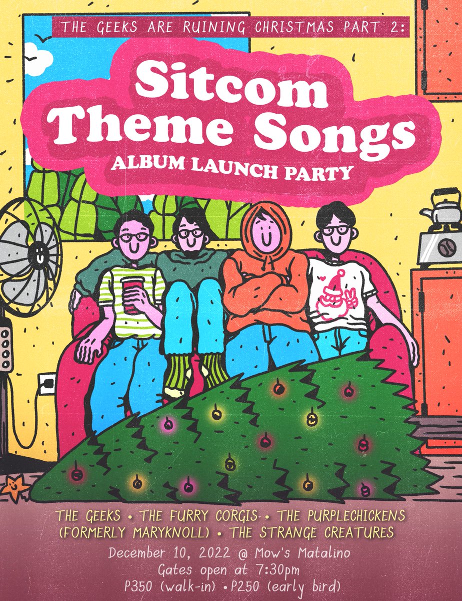 thegeeksph's tweet photo. Super excited to announce that Sitcom Theme Songs - our first full-length album since 2017’s the Double-Sided Sophomore Slump - is upon us! See you on December 10 at Mow’s Matalino. 

Pre-order vinyl/shirts/early bird tickets here:
https://t.co/SXZt16fXKa https://t.co/ZPJFvcselU