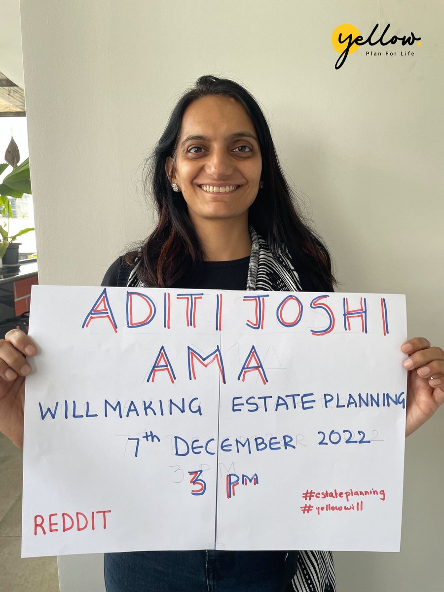 Aditi Joshi (@aditi_shroff) on Twitter photo Hi Reddit, Ask Me Anything on Will-making, succession planning, and protecting your family's financial future. Date: 7 Dec, Time: 3PM <a href="/reddit_AMA/">reddit AMA</a> <a href="/GetYellowIndia/">Yellow</a> #YellowWill #AMA #SuccessionPlanning #WillMaking Hi Reddit, Ask Me Anything on Will-making, succession planning, and protecting your family's financial future. Date: 7 Dec, Time: 3PM <a href="/reddit_AMA/">reddit AMA</a> <a href="/GetYellowIndia/">Yellow</a> #YellowWill #AMA #SuccessionPlanning #WillMaking