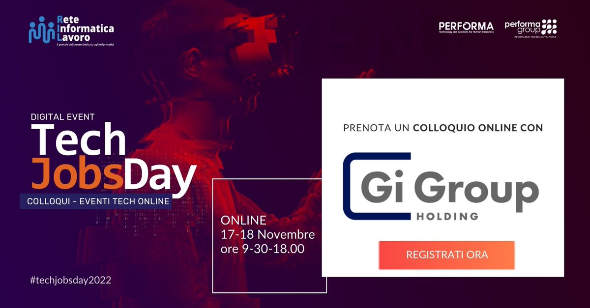 Reteinformatica's tweet image. Al #techjobsday2022 incontra il team HR di @GiHoldingItalia ✅ Scopri le posizioni aperte.✅ Prenota un colloquio online.
Registrati ora: bit.ly/31uOl5P

#ict #InformationTechnology #tech #lavoro