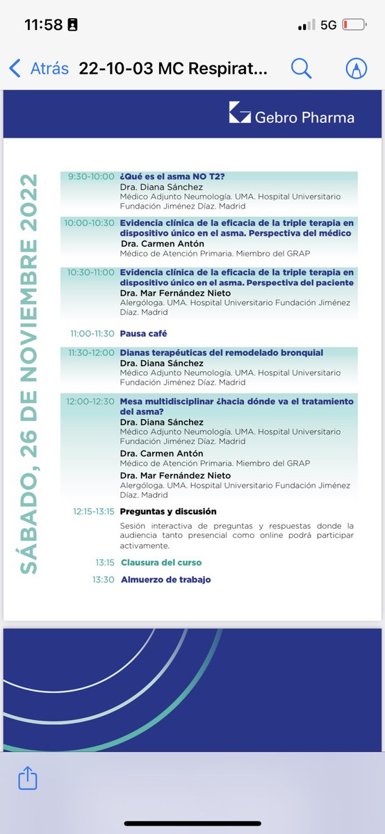 Los días 25 y 26 de noviembre no te pierdas la MasterClass Patología Respiratoria, organizada por @GebroRespira, #Asma, #TripleTerapia #Proms Si quieres seguirla online, te esperamos aquí 

👉gebrohealthtalks.gebro.es/login?url=http… 

#MClass_GebroRespira