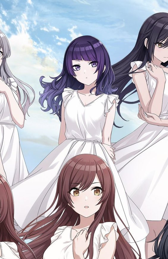 shirase sakuya ,tanaka mamimi ,tsukioka kogane ,yukoku kiriko multiple girls dress purple hair long hair yellow eyes white dress brown hair  illustration images