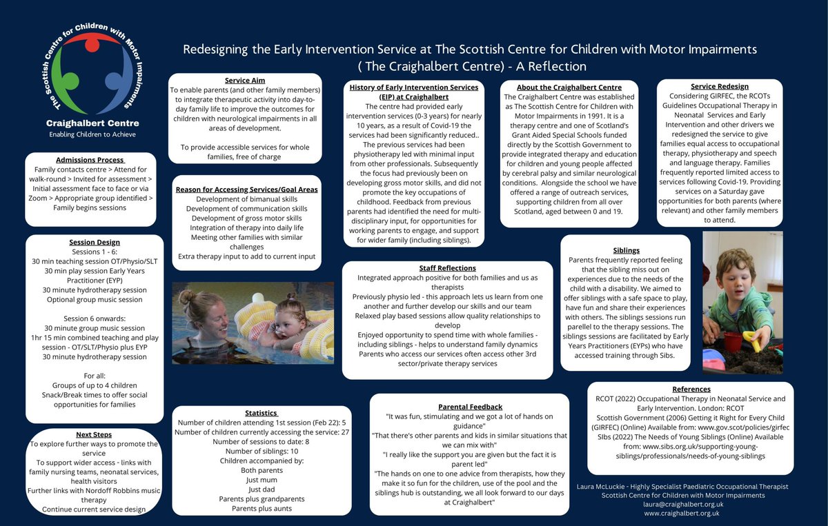 Laura__mcl's tweet photo. Thank you to @RCOT_CYPF for allowing me to have my poster at #CYPF22 - really lucky to have been part of the wonderful to team at @Craighalbert working to redesign and deliver the Early Intervention programme. #EarlyIntervention #OccupationalTherapy #powerofOT https://t.co/D2ZApgNdYW