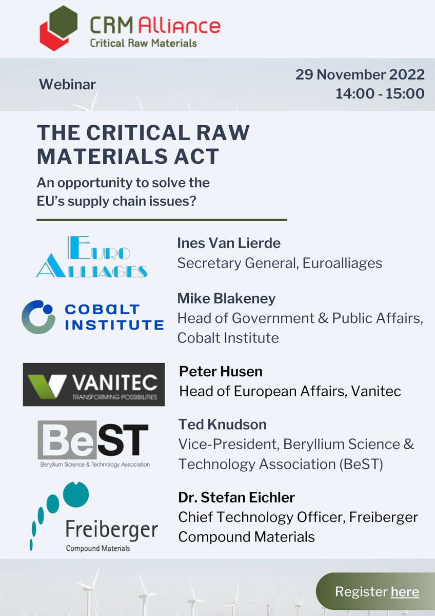 📢Speakers announced! Don't miss our #webinar on the #CRMAct, where industry experts will discuss the possible impact of the legislation

When? 29 November from 14:00 to 15:00 (Brussels time)

Register here: share-eu1.hsforms.com/1uhI8heAlRNKJH…