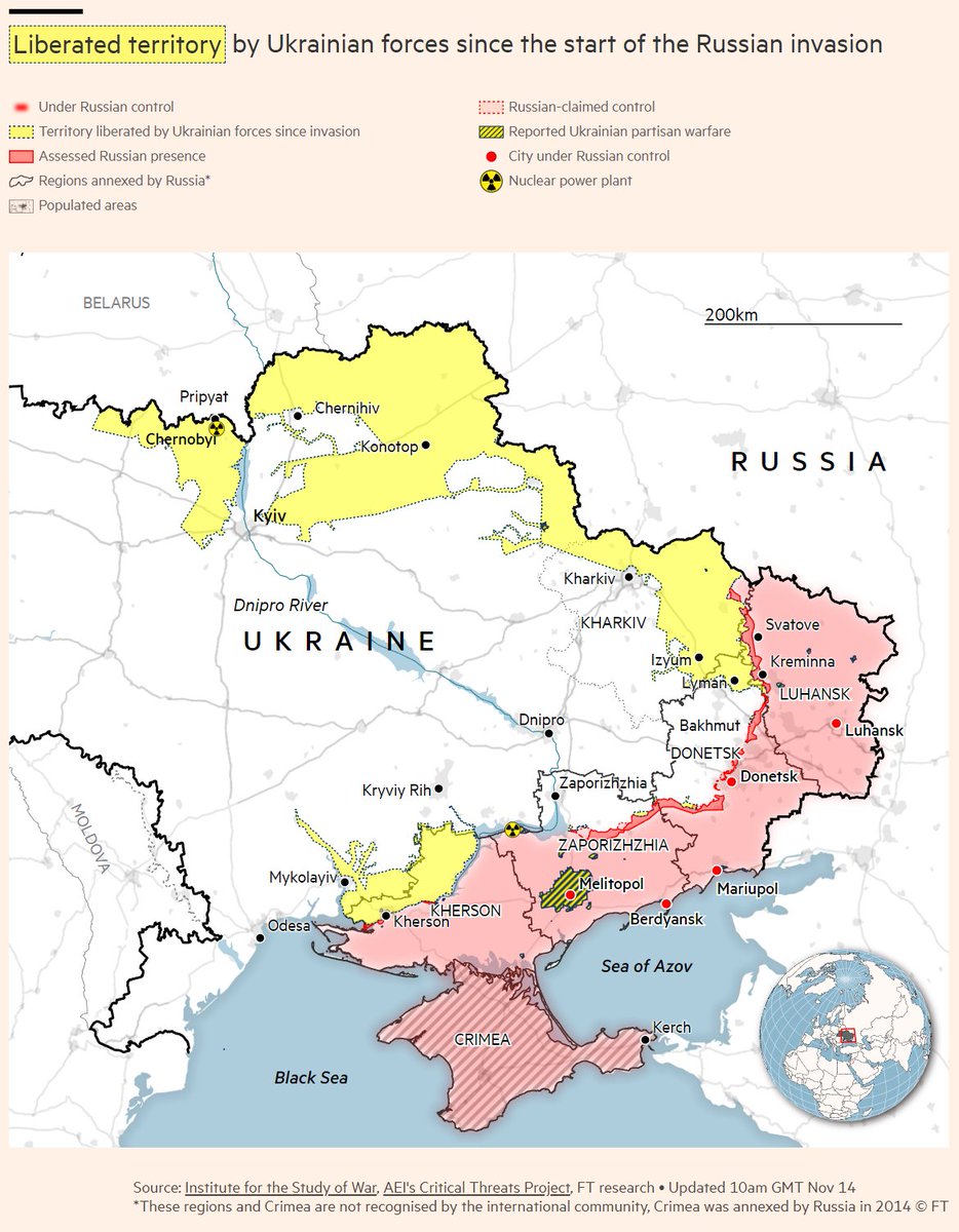 Steven Bernard (@sdbernard) on Twitter photo NEW: Map showing total territory recaptured by Ukraine since the beginning of the Russian invasion. A total of 74,443 square kilometres have been liberated by Ukrainian forces.
For all the latest maps head over to the <a href="/FinancialTimes/">Financial Times</a>
ft.com/content/4351d5…
#dataviz #gistribe NEW: Map showing total territory recaptured by Ukraine since the beginning of the Russian invasion. A total of 74,443 square kilometres have been liberated by Ukrainian forces.
For all the latest maps head over to the <a href="/FinancialTimes/">Financial Times</a>
ft.com/content/4351d5…
#dataviz #gistribe