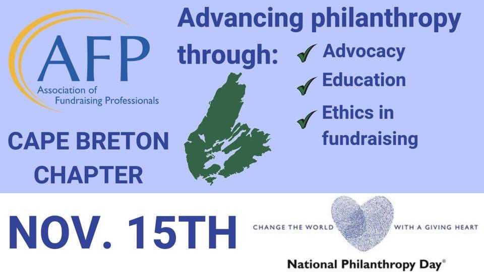 AFPcapebreton's tweet photo. Tomorrow is National Philanthropy Day. Every year, we pay tribute to the extraordinary contribution that those involved in charity have made to our communities.

We recognize the generosity and dedication of donors, volunteers and charities.

#Philanthropy #AFP #Charity #GiveBack https://t.co/Fbrzd23Wjz