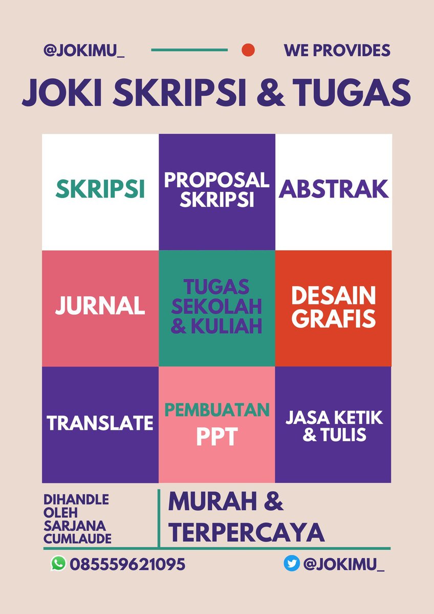 yuk open slot buat jokinya ya bisa joki tugas, skripsi, jurnal dan lain sebagainya bisa langsung aja dm atau wa ke wa.me/+6285559621095 

#zonauang #zonajajan #zonabu #jokitugas #jokiskripsi
