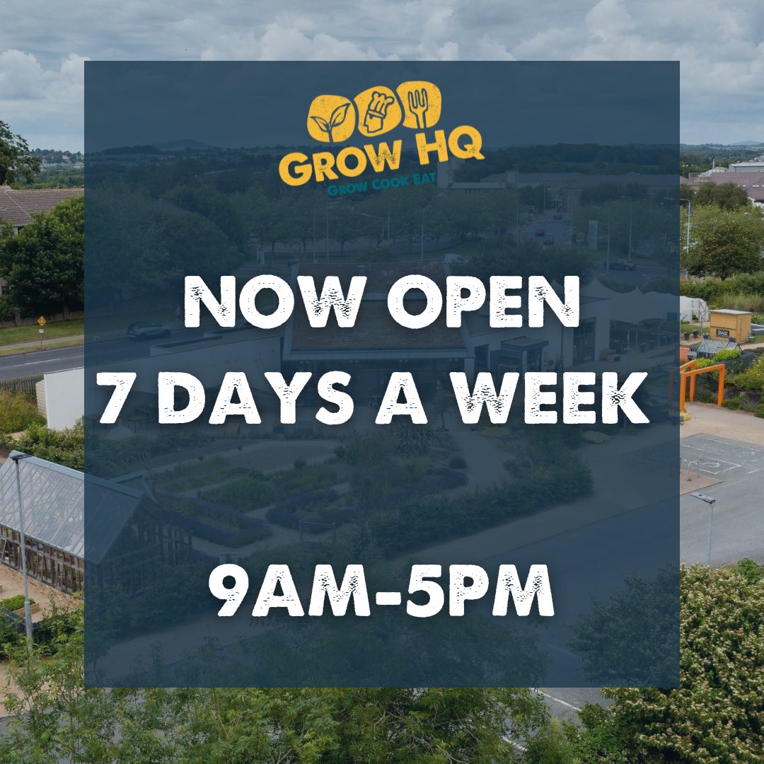 GROW HQ will now be open 7 days a week! 🎉

You no longer have to worry about missing out on our delicious seasonal menu each week because we will be open every day from 9am-5pm! 🌱
