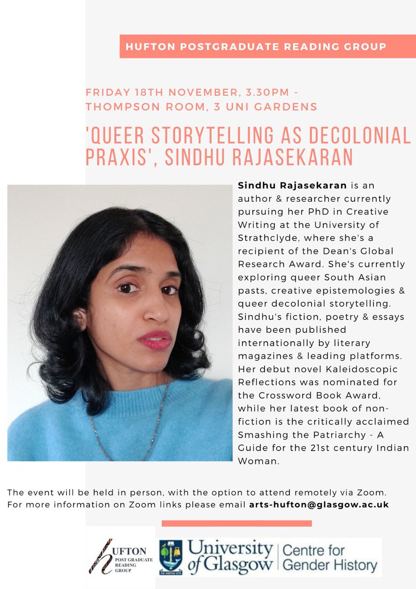 We’re thrilled to be welcoming @sindhurajasekar to present her work on ‘Queer Storytelling as Decolonial Praxis’