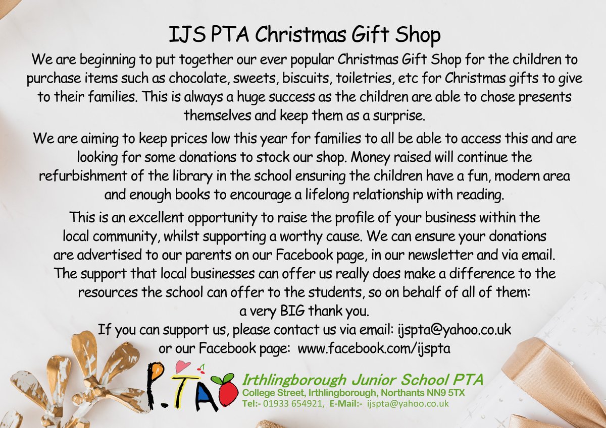 Can we talk Christmas....... we are staring to put together our Christmas Shop and need your help! If anyone know's of any local businesses that would be willing to donate in return for advertising please let us know!