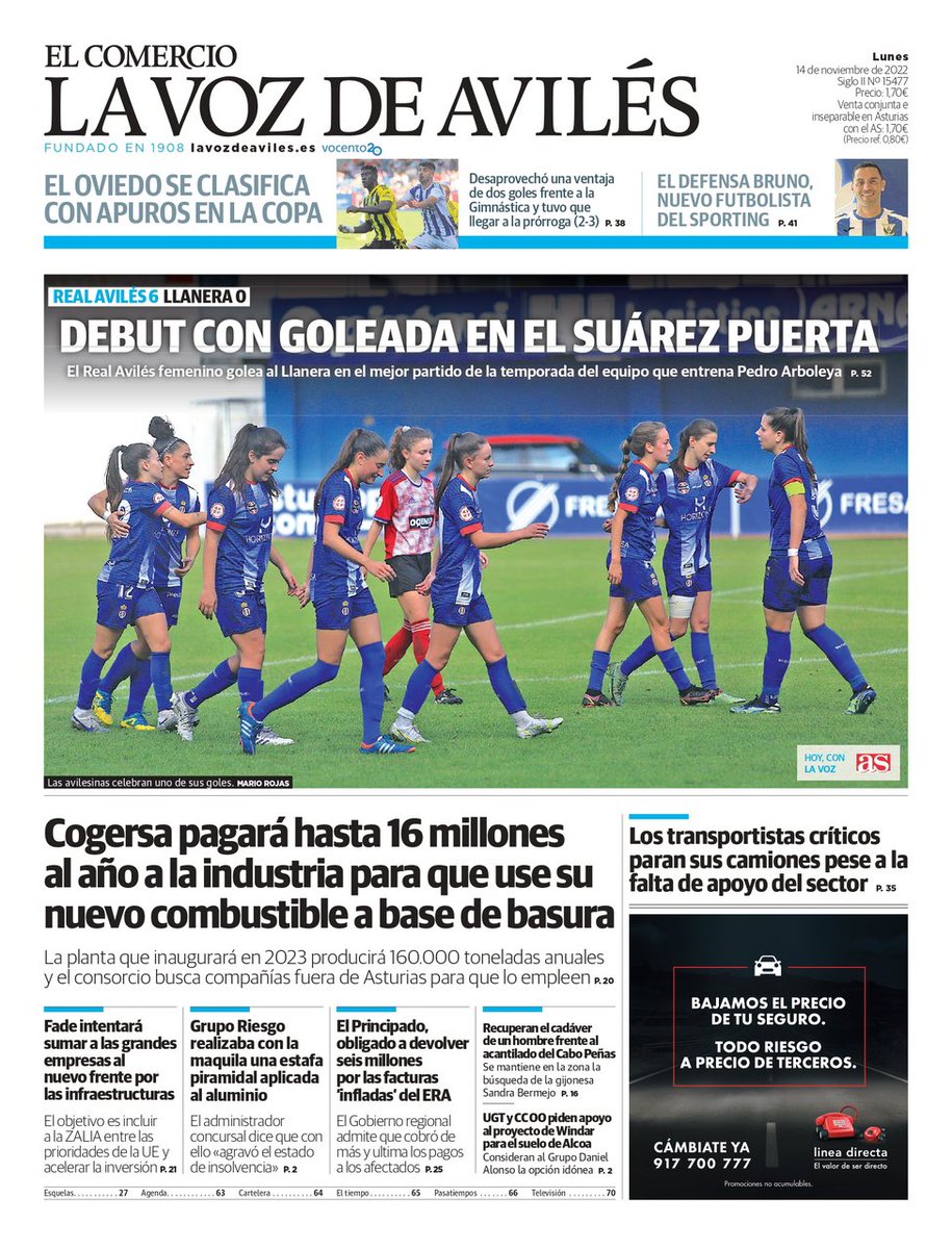 RealAvilesFem's tweet photo. 📰 𝐄𝐐𝐔𝐈𝐏𝐎 𝐃𝐄 𝐏𝐎𝐑𝐓𝐀𝐃𝐀

La Nueva España y El Comercio - La Voz de Avilés se han hecho eco del debut del primer equipo en el Suárez Puerta.

Un gran paso que el equipo ha disfrutado y aprovechado de la mejor forma posible.

¡Vamos a por más! 🔵⚪🔴 https://t.co/kMcXsXNRn8