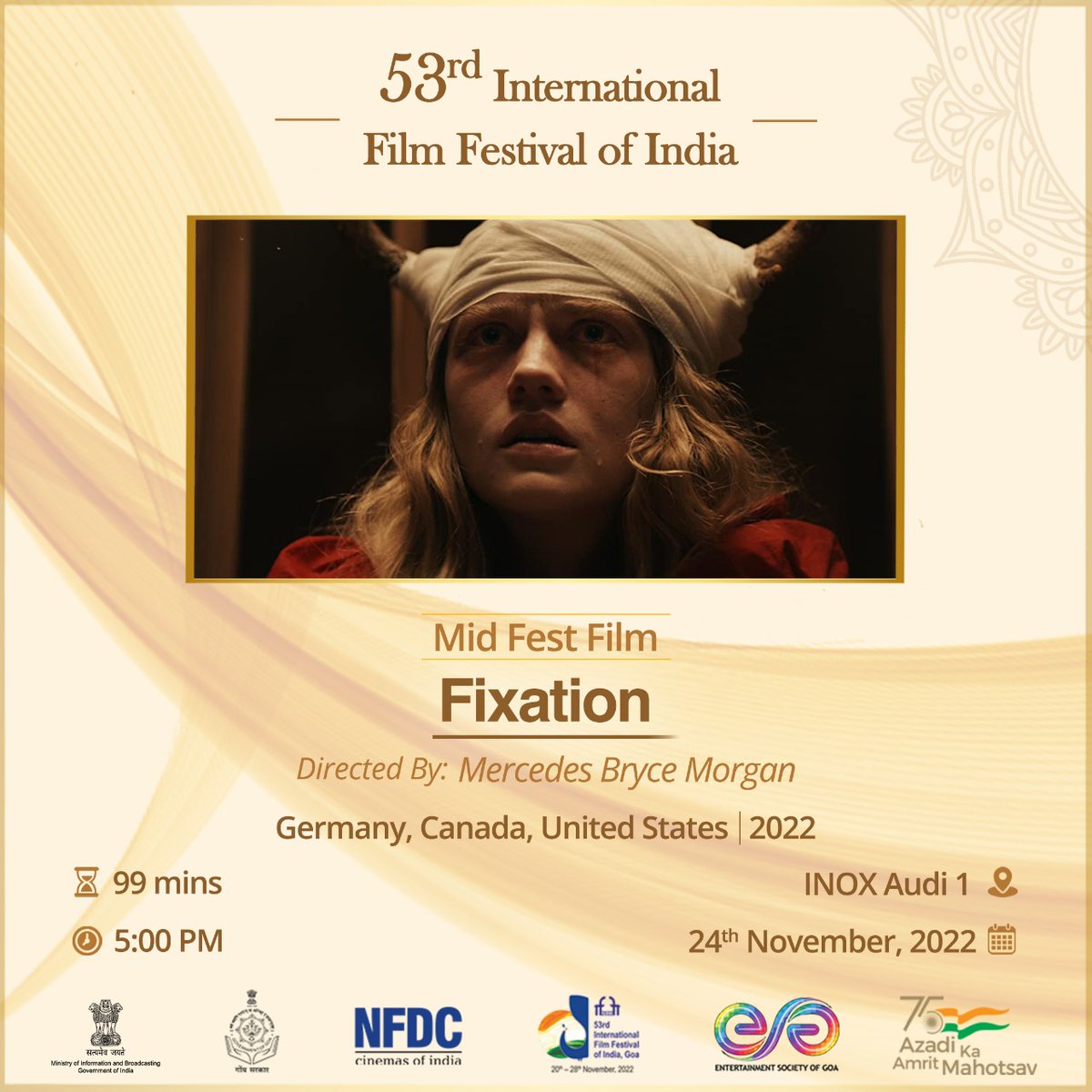 nfdcindia's tweet photo. Mid Fest film "Fixation" to be screen on 24th November, 2022 at INOX Audi 1 during the 53rd International Film Festival of India #IFFI53
To register as delegate visit https://t.co/0wqY0xJFCN
#filmfestival #NFDC #NFDCIndia #film #midfest #goa #india #inox #screening #delegate https://t.co/KhN9OuP5Mx