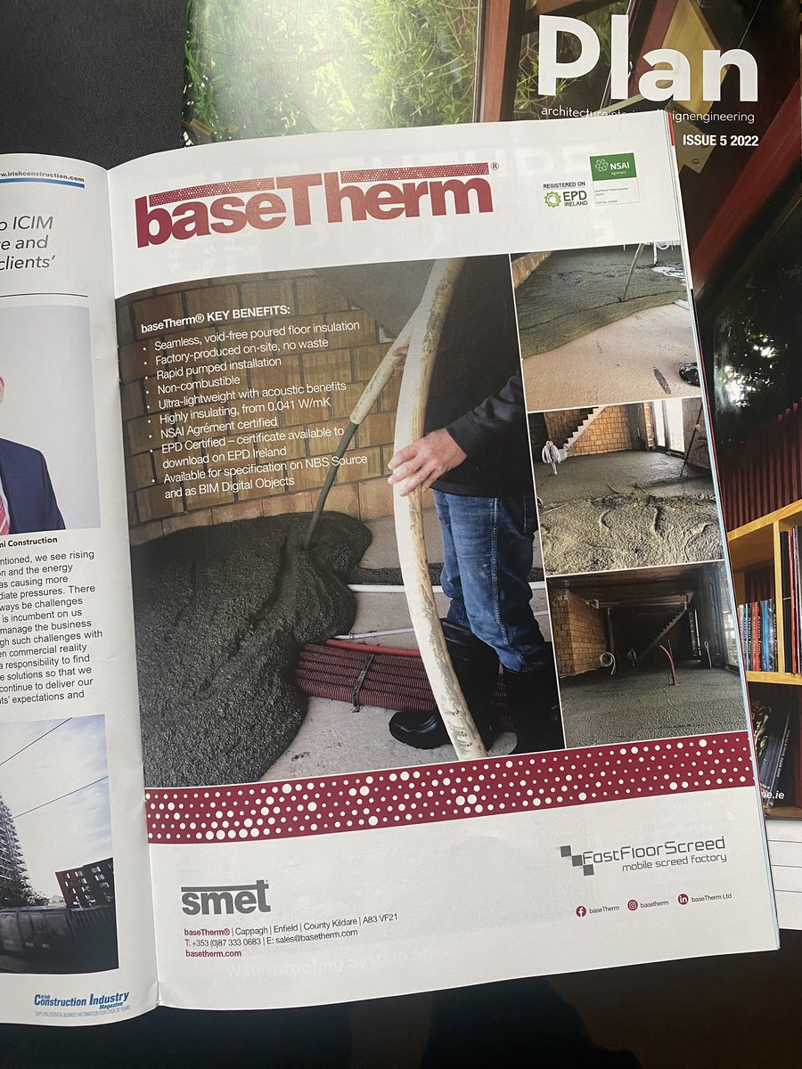 smetbp's tweet photo. baseTherm® Liquid Floor Insulation looking amazing in this edition @PlanMagOfficial & @constructnews_ | out now!
Contact baseTherm®
📞+353 (0) 87 333 0683
📞+353 (0) 87 223 2456
📩 sales@basetherm.com
📲https://t.co/6lcz9yViyw
#basetherm #pouredinsulation #liquidinsulation https://t.co/WlNPIfBzou