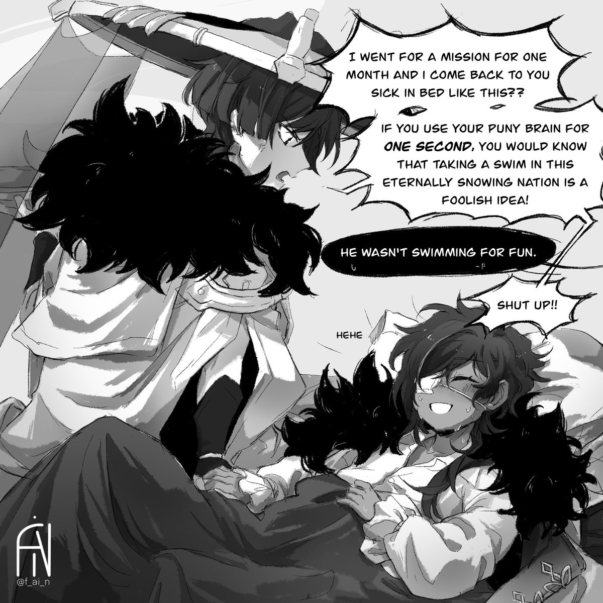 (Fatui Adopt Kaeya AU) Experienced
-
In which Kaeya took a nice dip into a lake on his recent mission and caught a nasty cold <3 Scaramouche is not amused (and Pierro gives up trying to give him the explanation). 
