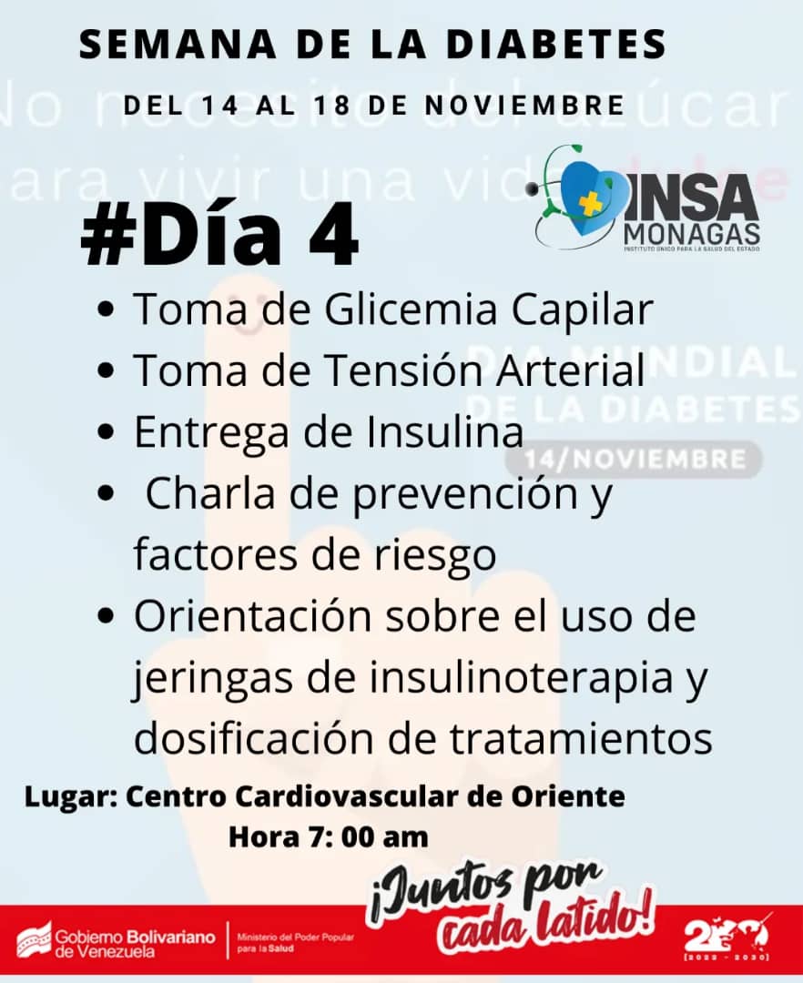 rinconero43's tweet photo. #VamosALaFilven2022 Aquí continuamos con la programación del Día Mundial de la Diabetes. 
#Monagas A través de #InsaMonagas Realizará una serie de actividades.
@ErnestoLunaPsuv
@MagaGutierrezV
#poupettekhenza https://t.co/QZspFRS0cx