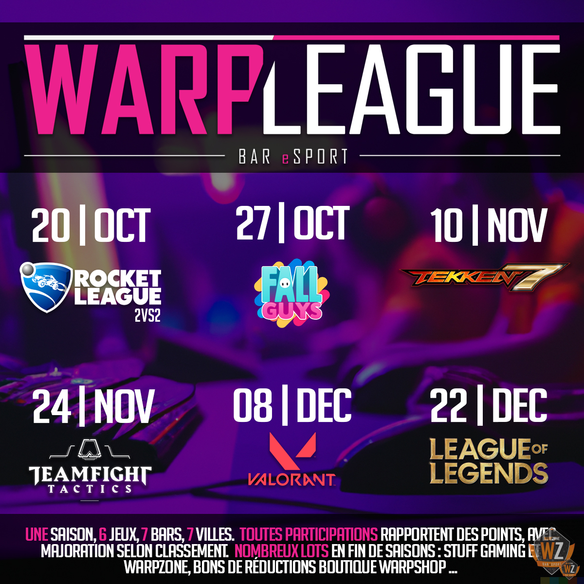 Nous sommes à mi-parcours vers le trophée de la WarpLeague ! 🏆

Je rappelle qu'il reste 3 rendez-vous pour poursuivre la course aux points ! 👀

Ce n'est pas le moment de relâcher les efforts, tout peut encore se jouer dans cette compétition ! Alors ... A VOUS de jouer ! 🔥