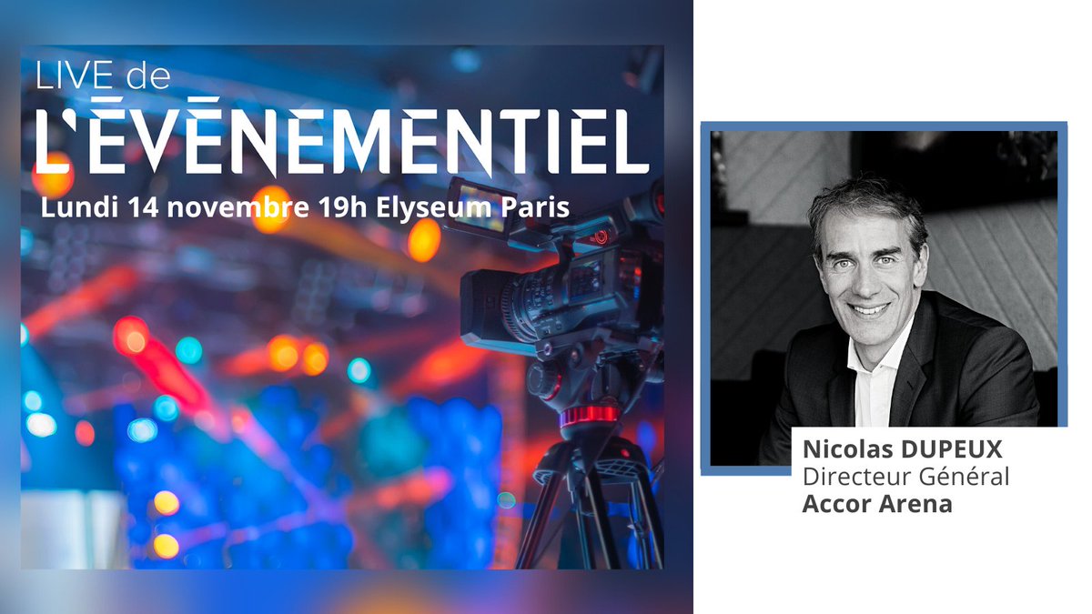 <a href="/Nicolas_Dupeux/">Nicolas Dupeux</a> Directeur Général <a href="/Accor_Arena/">Accor Arena</a> sera présent lors du 3ème Live de l'Événementiel, lundi 14 novembre 19h à l'Elyseum Paris 8e

Pour s'inscrire c'est par ici : bit.ly/3DZqsnS

#live #event #btob #evenement #networking #talkshow