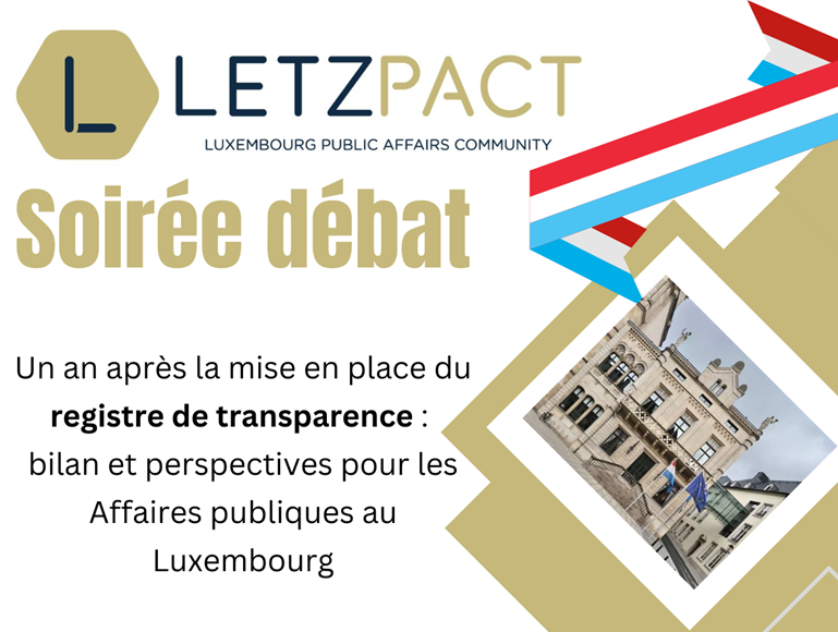 letzpact's tweet photo. 📅 Soirée débat LETZPACT pour le premier anniversaire du registre de transparence au Luxembourg.
Le 5 décembre à partir de 18h30 
➡️ Inscription sur https://t.co/iiXQdX2HmA
#Letzpact #Letzpactevent #Transparence https://t.co/BVkESyckRt