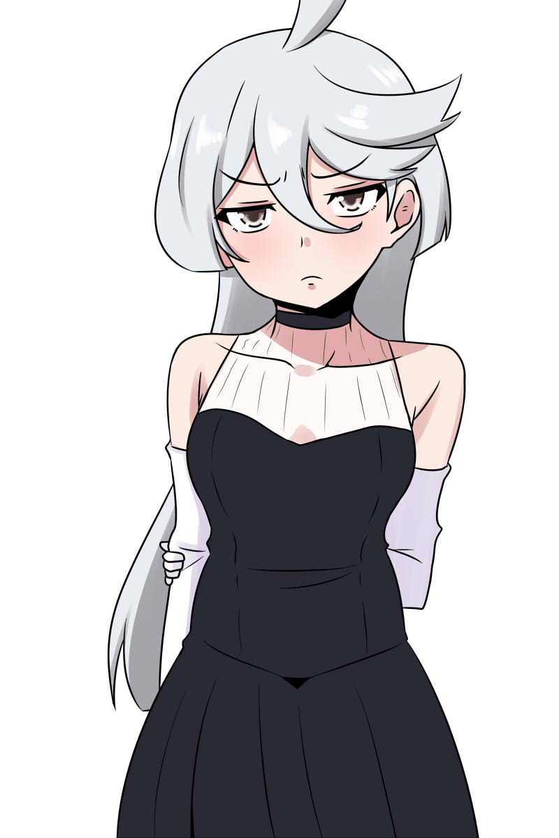 miorine rembran 1girl black dress solo dress long hair white background grey hair  illustration images