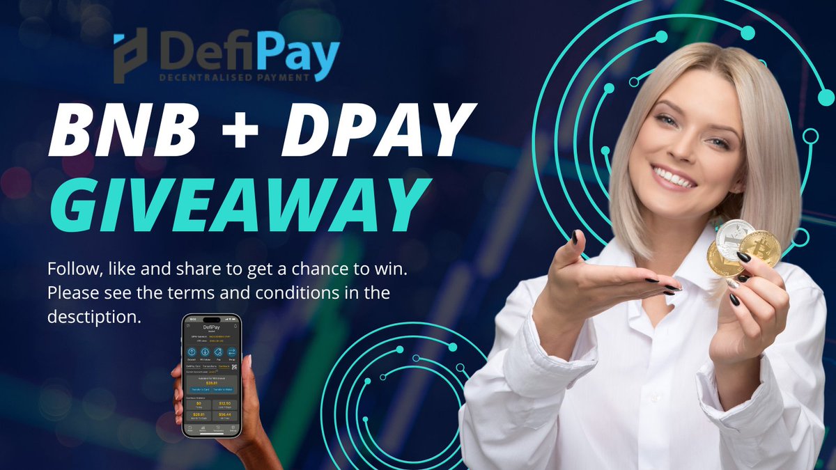 DefiPay Twitter Giveaway #4

This time we are giving away 1 BNB + 90000 DPAY (2BNB worth) to 5 lucky winners! Good luck!

⏱48 hours⏱

1️⃣Follow us.
2️⃣Like and RT this post
3️⃣Join TG: t.me/defpay
4️⃣Tag 3 friends in comments

#Giveaway #Giveaways #GiveawayAlert #win