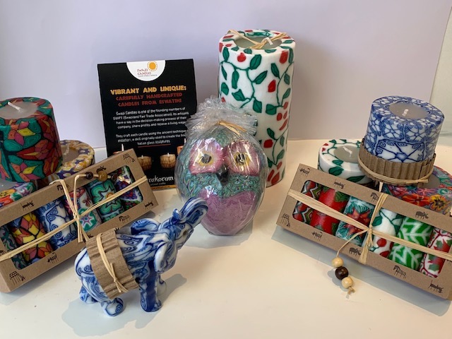 FTSIpswich's tweet photo. Light up the dark nights with a millefiori style candle which glows like a stained glass window when lit!   These beauties are by Swazi Candles where the skilled workers get a share of profits and a living wage. 

#choosefairtrade #christmasgifts #getglowing https://t.co/isVHz6crIm