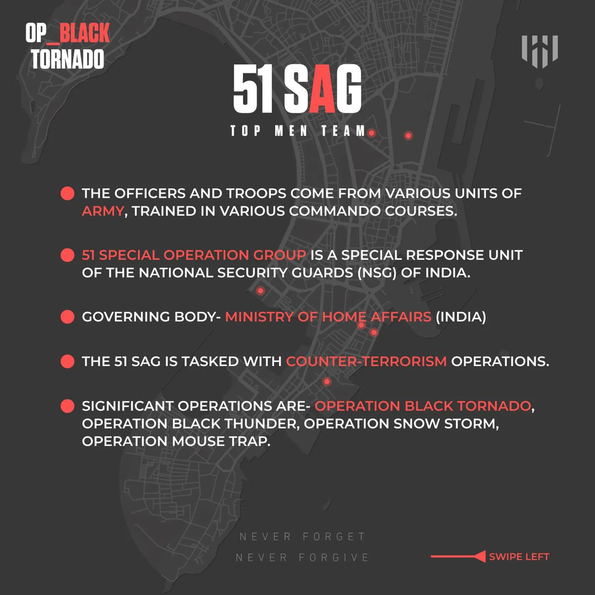 SAHAS KI VIJAY
The 51 Special Action Group is a special response unit of theNSG of India. 
#nsg #indianarmy #operationblacktornado #marcos #blacktornado #51sag #51sagindia #51sagindiaofficial #51sagindianarmy #51sagindianarmyofficial #operationblacktornado #opblacktornado