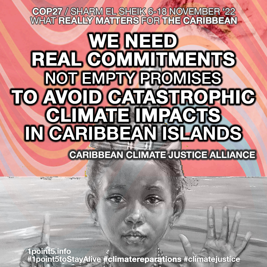 #COP27 Week 2
Join the Caribbean Climate Justice Alliance in calling for urgent action to curb emissions by the United States, China &amp; G20 countries: keep the 1.5°C goal in reach, avoid catastrophic climate impacts in our Caribbean.
More: 1point5.info/en/ 
<a href="/CARICOMClimate/">Caribbean Community Climate Change Centre</a>