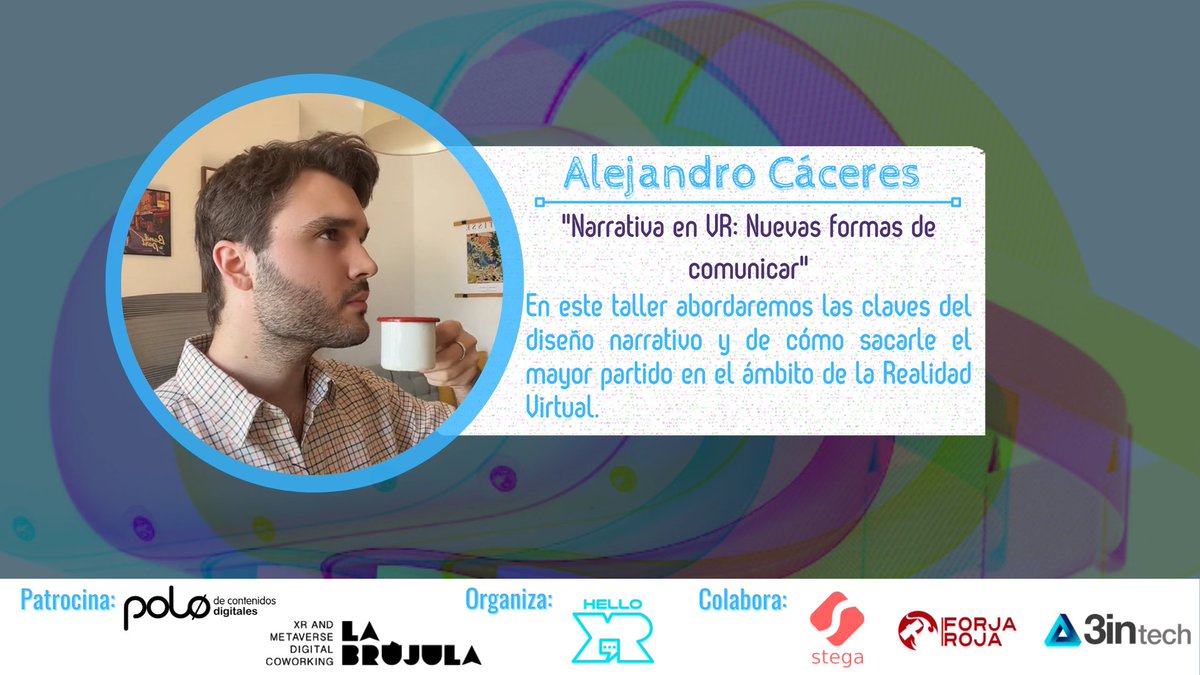 [Ponente VRDay - 19 Noviembre en twitch.tv/helloxr]

Pedazo de Taller de Narrativa en #VR impartido por el genialísimo <a href="/alex_cbcp/">Alejandro Cáceres 🕹️</a> de <a href="/_MontePerdido/">Monte Perdido</a> 🧙

¿Quieres aprender nuevas formas de comunicar? ¡Te esperamos el sábado en Twitch!