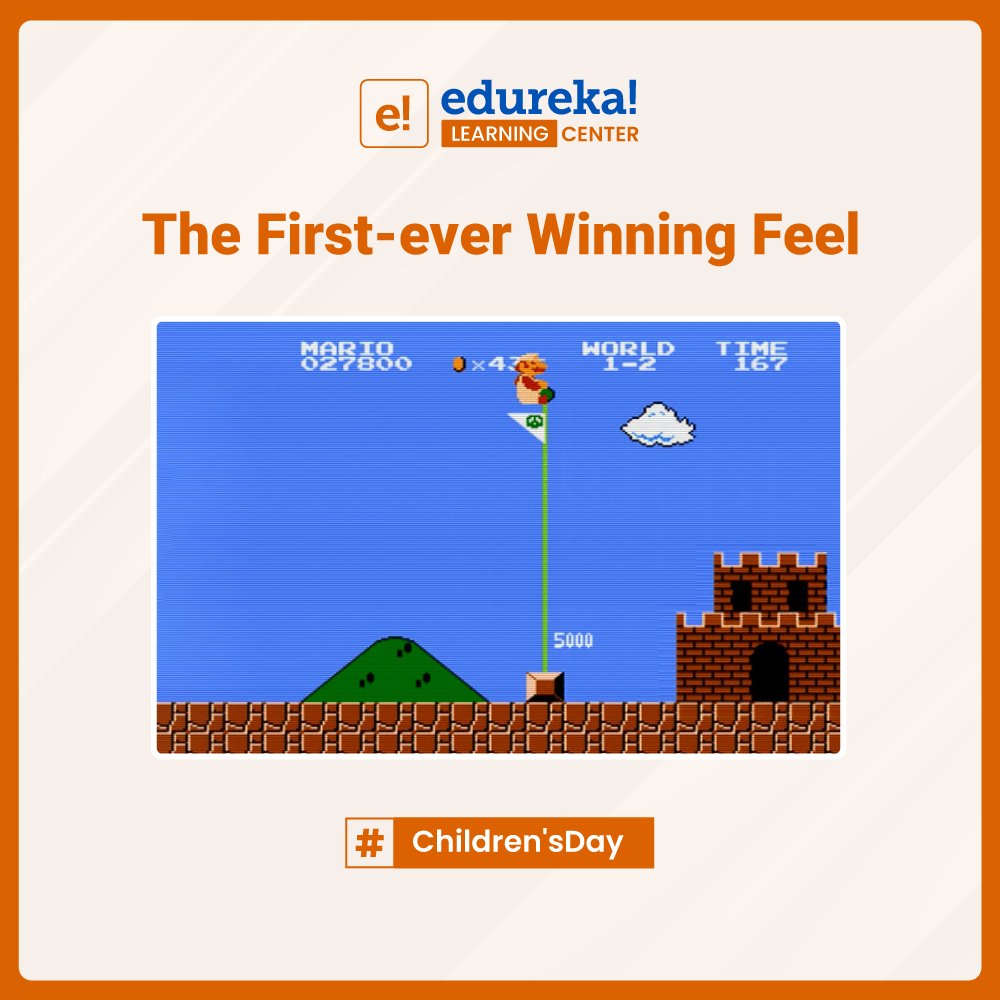 EdurekaCenter's tweet photo. "It's a-me, #Mario!" Hello!
No one can ever forget the visuals of this game, no matter what the generation!

The game spreads the message about being fearless and moving on despite challenges. ELC wishes everyone a very Happy Children’s Day! May you all keep learning &amp; growing. https://t.co/AiQIm4V9CH