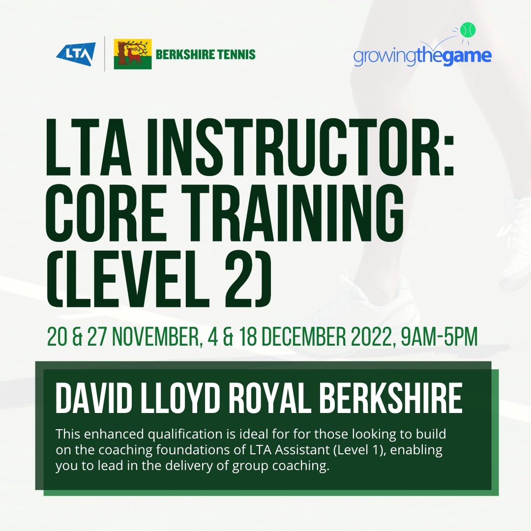 LtaBerkshire's tweet photo. ๐จUpcoming Course - LTA Instructor: Core Training (Level 2) at David Lloyd Royal Berkshire. Starting on the 20th November, delivered by @GrowingtheGame over 4 days (9am-5pm) finishing up in time for Christmas: https://t.co/3xDRjaE1w8
@TennisOxford @BucksLTA
#tennisinstructor https://t.co/jT4sIxU32p