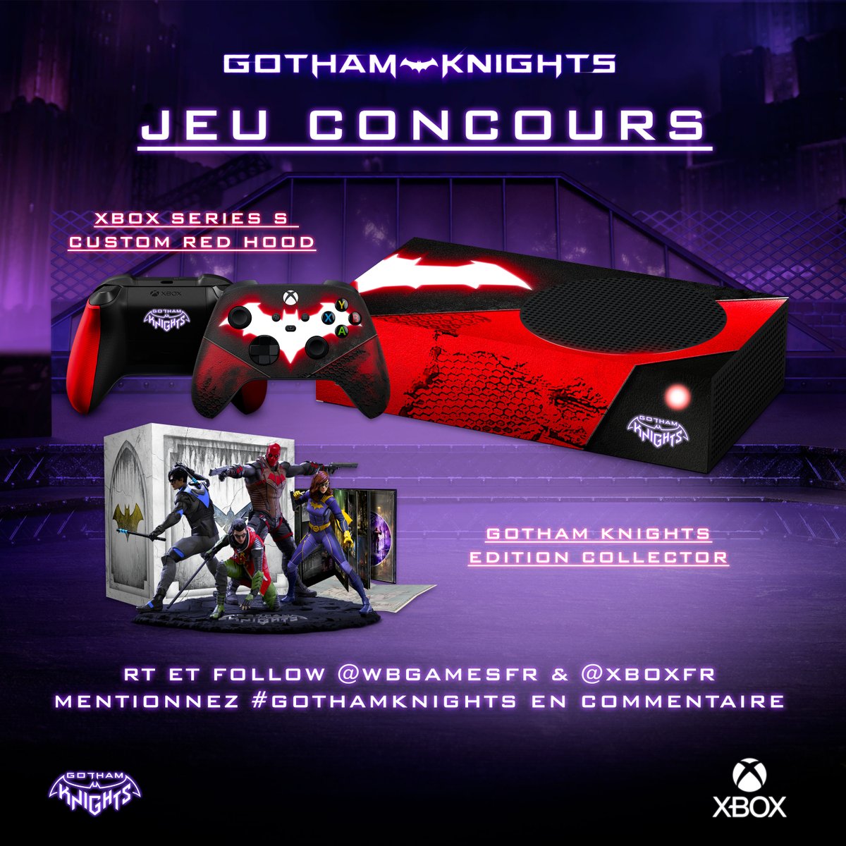 wbgamesfr's tweet photo. Avec @XboxFR, on vous fait gagner une Xbox Series S aux couleurs de Red Hood du jeu #GothamKnights.

🔁 RT
👉 Follow @wbgamesfr &amp; @XboxFR
✅ Mentionnez #GothamKnights en commentaire
🗓️ Tirage au sort le 18/11 https://t.co/vGgOc2eBQU