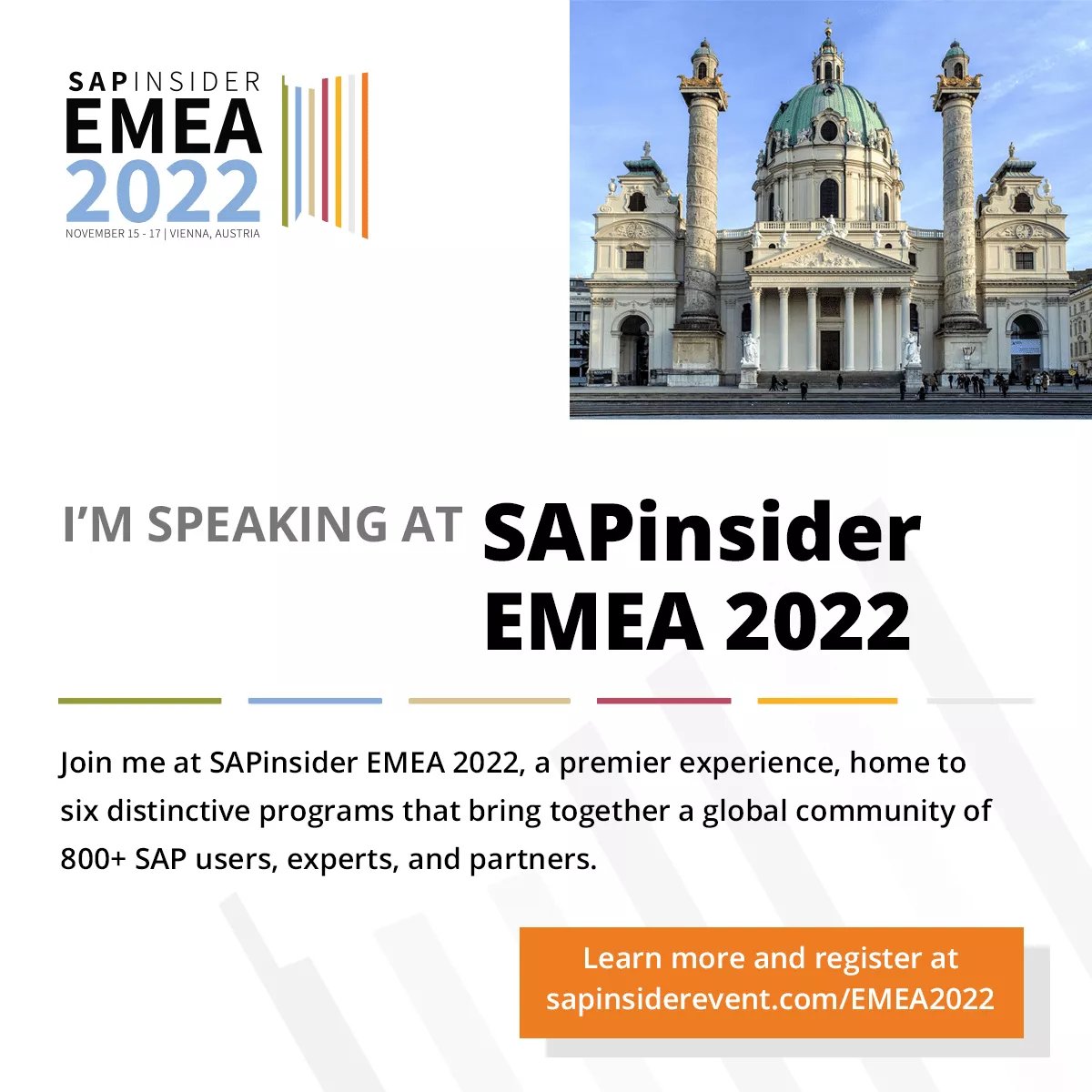 I'm in Vienna, ready to speak at the #SAPinsiderEMEA2022 tomorrow.

Who's joining me 👉🏻 lnkd.in/eKySC7Ds

#SAPinsider #EMEA2022 @SAPinsider