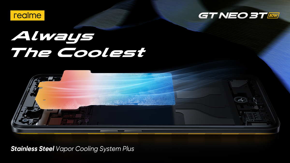 realmeIndia's tweet photo. The coolest device in your EDC is here with the #realmeGTNeo3T featuring a Stainless Steel Vapor Cooling System Plus🧊
#NEOSpeedAwakens
Buy now: https://t.co/DULz8u7qGM https://t.co/aIDEg2XSjl