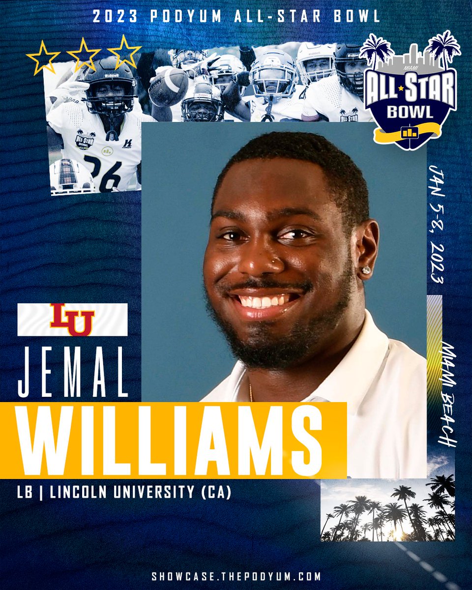 🚨 𝗖𝗢𝗡𝗙𝗜𝗥𝗠𝗘𝗗 🚨

Linebacker <a href="/LondonJemal6/">LJ</a> from <a href="/OaksFB/">Lincoln University Football</a> has accepted the invitation to compete at the 2023 Podyum All-Star Bowl! See you in Miami!

showcase.thepodyum.com

#EarnYourLevel #CollegeAllStar #FootballShowcase #ProFootball #NFL #CFL #XFL #USFL