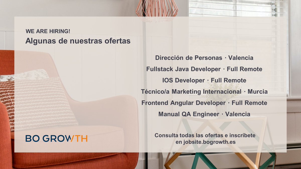 We are hiring!

#hiring #oportunidadeempleo #ofertasdetrabajo #ofertasdeempleo #vacantes #thepowerofpeople #bogrowth #personas #fullstack #java #developer #ios #marketing #frontend #angular #manual #qa #enginner