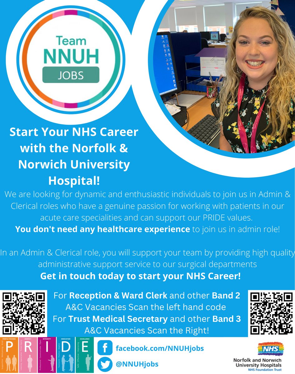There is still time to apply for our Admin &amp; Clerical Recruitment Day on 26th November! 

If you have reception or admin experience and want to join <a href="/NNUH/">Norfolk and Norwich University Hospitals</a> follow the links below - 

Band 2 
beta.jobs.nhs.uk/candidate/joba…
Band 3 
beta.jobs.nhs.uk/candidate/joba…