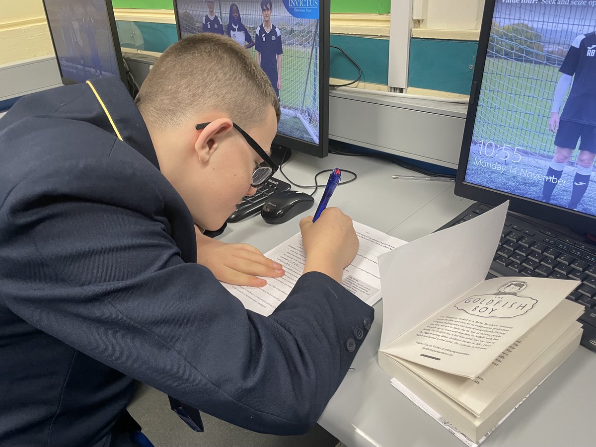 Reading 'The Goldfish Boy' @lthompsonwrites this morning with Year 7 in Achieve. Students discussed OCD and how it affects Matthew. <a href="/ellowes7/">TeamEllowes7</a> <a href="/MrsToroPearce/">MrsToro-Pearce</a>  <a href="/Elloweshallspo1/">Ellowes Hall Sports College</a> <a href="/EllowesTandL/">Ellowes Teaching and Learning Community</a>