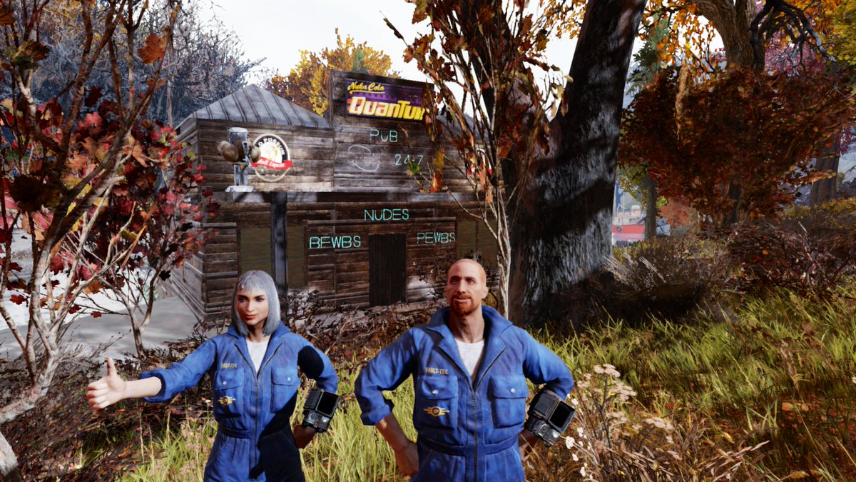 BloodfartAUS's tweet photo. Here’s a throwback to the first pub I ever built in #Fallout76 with @DakaTheWanderer circa Dec 2018 - The Nudes Bewbs &amp; Pewbs open 24/7 😏 Happy Reclamation day! https://t.co/530dU7aQ6L