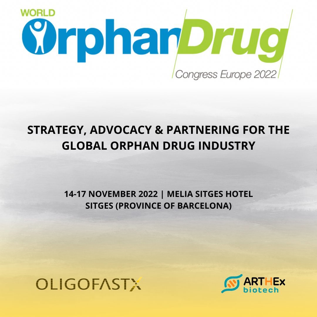 🔊 From today until the 17th takes place the World Orphan Drug Congress, where our partner @Arthexbiotech is going to be present. You can learn more about Arthex‘s work on our website ⬇️ 📌oligofastx.com/arthex/ #fundedbyCDTI